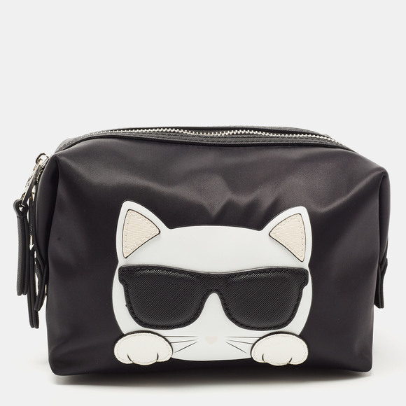 Karl Lagerfeld Bags Karl Lagerfeld Black Nylon And Leather Kikonik Choupette Cosmetic Pouch